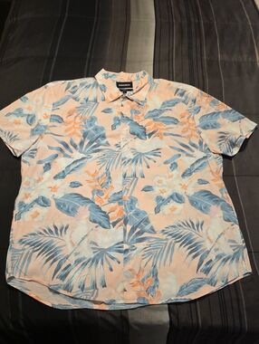 Bonobos Peach and Blue Tropical Short Sleeve Button-Up